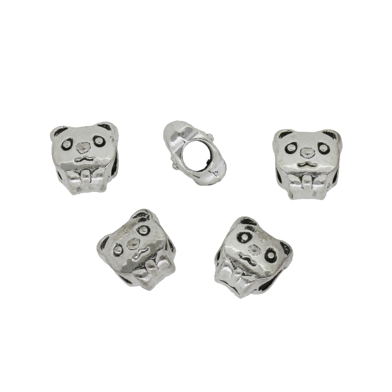 METAL BEADS - PANDA WITH BOW TIE 01 - 9.5x10x7mm NICKEL - 6pcs. Hole-4.0mm