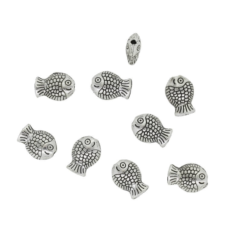 METAL BEADS - FISH 03 - 9.5x7x3mm NICKEL - 15pcs. Hole-1.2mm