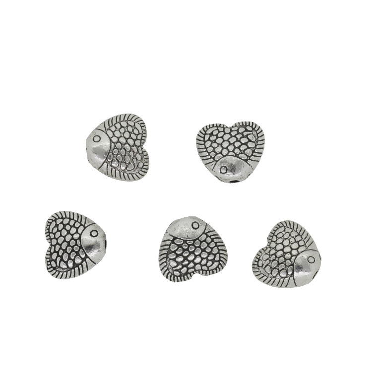 METAL BEADS - FISH HEART - 9x10x4mm NICKEL - 10pcs. Hole-1.4mm