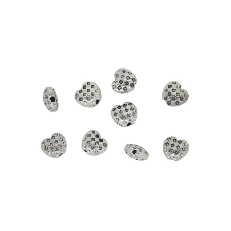 METAL BEADS - HEART CHESS - 5.5x6x3mm NICKEL - 25pcs. Hole-1.2mm