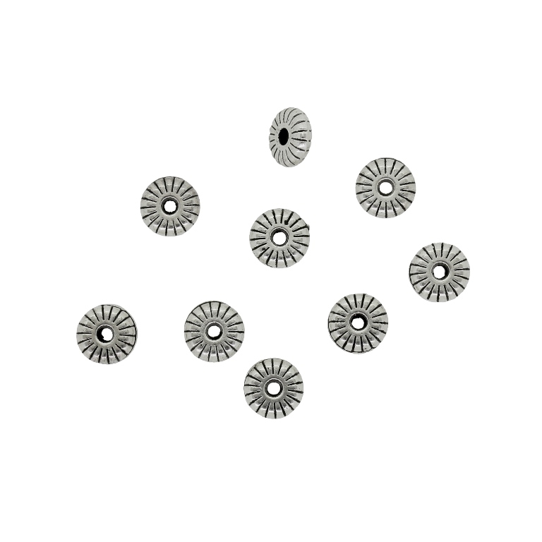 METAL BEADS - WASHER RELIEF STRIPE 02 - 6x2mm NICKEL - 30pcs. Hole-1.5mm