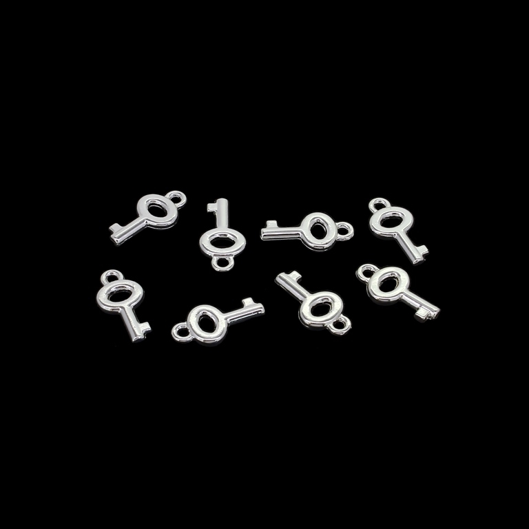 METAL - CHARMS PENDANT 1 HOLE UV COATING - KEY 01 - 8x16x2mm SILVER COLOR - PACKAGE 50pcs. Hole-2.0mm