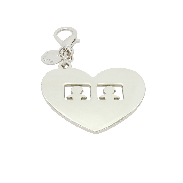 METAL - CHARMS PENDANT WITH CLASP 1 HOLE UV COATING 21mm - HEART WITH PEOPLE - 45x41x4mm NICKEL COLOR - PACKAGE 6pcs. Hole-3.0mm