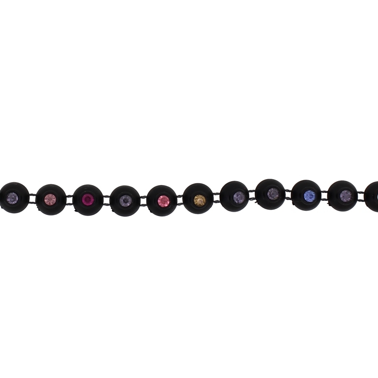 PLASTIC BEADED TRIM GARLAND - HEMISPHERE 04 WITH CRYSTAL - 10x6mm BLACK WITH MIX - ROLL 10yards(9m)