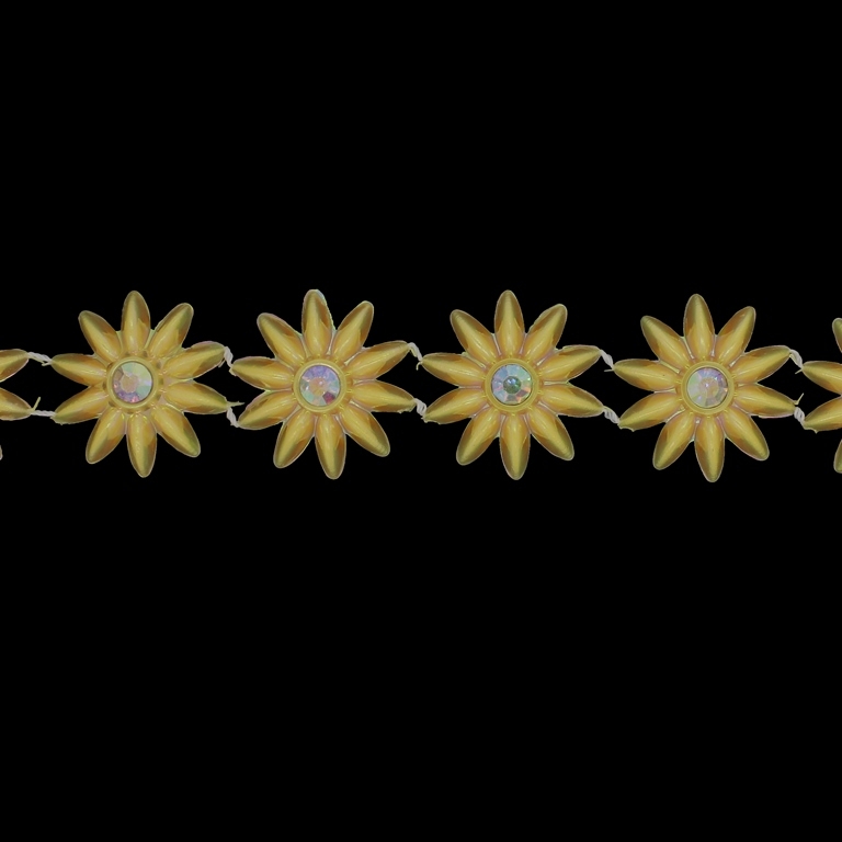 PLASTIC BEADED TRIM GARLAND - FLOWER 04 WITH CRYSTAL AB - 26x6mm ORANGE (LIGHT) AB - ROLL 5yards(4.5m)