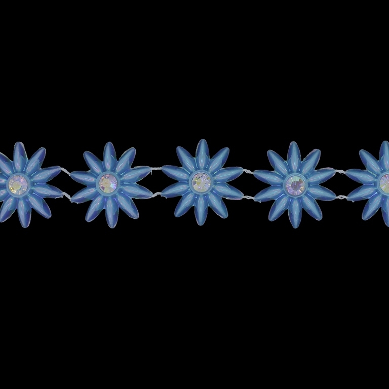 PLASTIC BEADED TRIM GARLAND - FLOWER 04 WITH CRYSTAL AB - 26x6mm TURQUOISE AB - ROLL 5yards(4.5m)