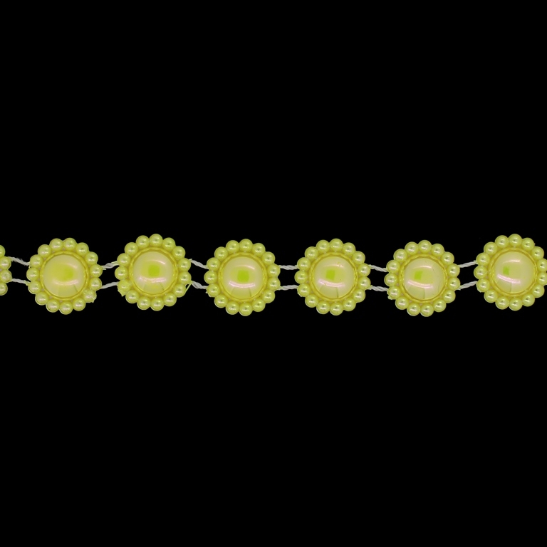 PLASTIC BEADED TRIM GARLAND - FLOWER 05 - 17x5mm YELLOW AB - ROLL 10meters