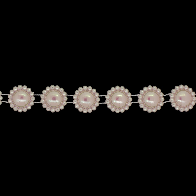 PLASTIC BEADED TRIM GARLAND - FLOWER 05 - 17x5mm PINK AB - ROLL 10meters