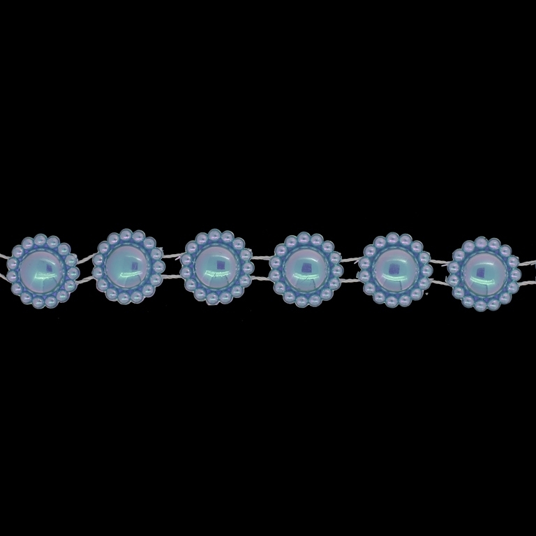 PLASTIC BEADED TRIM GARLAND - FLOWER 05 - 17x5mm TURQUOISE (LIGHT) AB - ROLL 10meters