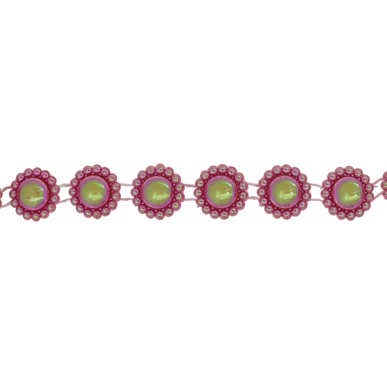 PLASTIC BEADED TRIM GARLAND - FLOWER 05 - 17x5mm RED AB - ROLL 10meters