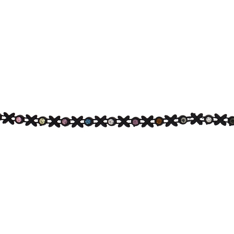 PLASTIC BEADED TRIM GARLAND - FLOWER 14 AND CRYSTAL - 7x6mm BLACK WITH MIX - ROLL 10yards(9m)