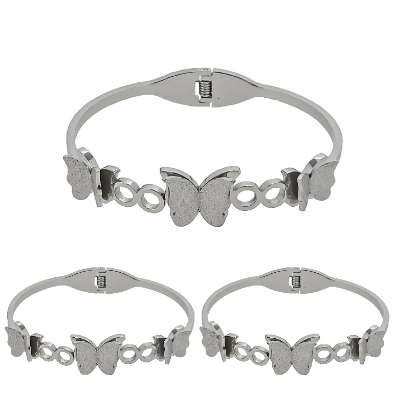 JEWELRY - HARD BRACELET - STAINLESS STEEL - BUTTERFLY 01 AND INFINITIES - 6x4.5cm NICKEL - PACKAGE 3pcs.