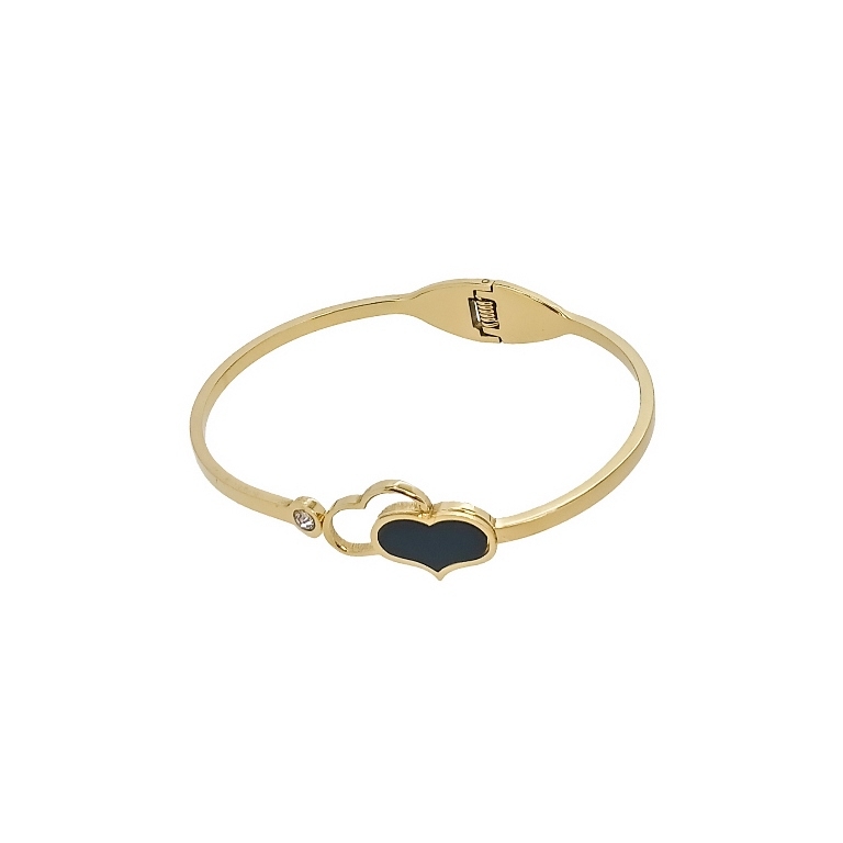 JEWELRY - HARD BRACELET - STAINLESS STEEL PENDANT AND CRYSTAL - HEARTS 01 - 6x4.5cm GOLD AND BLACK - 1pc.