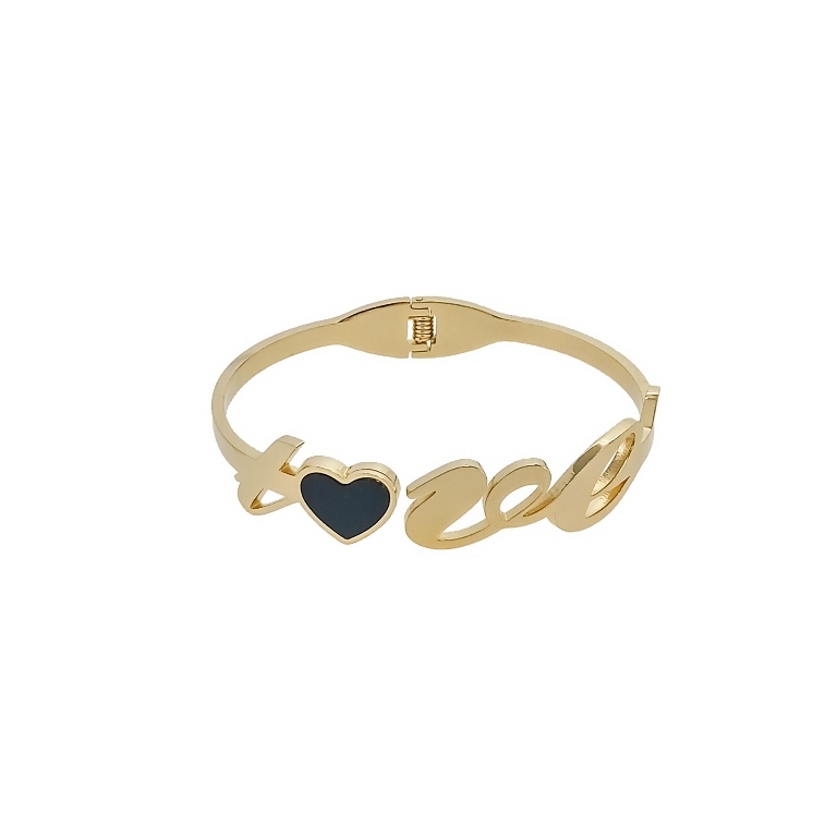 JEWELRY - HARD BRACELET - STAINLESS STEEL PENDANT - LOVE 01 - 6x4.5cm GOLD AND BLACK - 1pc.