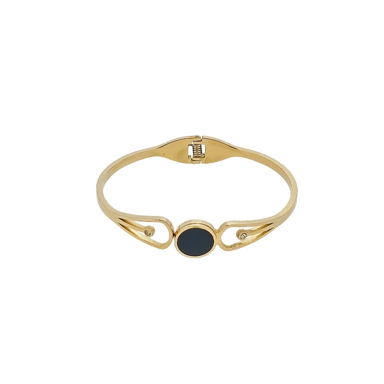 JEWELRY - HARD BRACELET - STAINLESS STEEL PENDANT AND CRYSTALS - CIRCLE 02 - 6x4.5cm GOLD AND BLACK - 1pc.