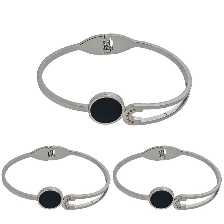 JEWELRY - HARD BRACELET - STAINLESS STEEL PENDANT - CIRCLE AND INSCRIPTION 01 - 6x4.5cm NICKEL AND BLACK - PACKAGE 3pcs.