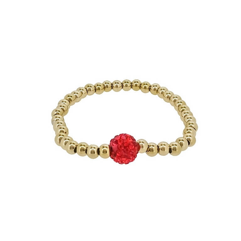 JEWELRY - ELASTIC BRACELET - STAINLESS STEEL - BALL 5mm - SHAMBALA 01 - GOLD AND RED - 1pc.