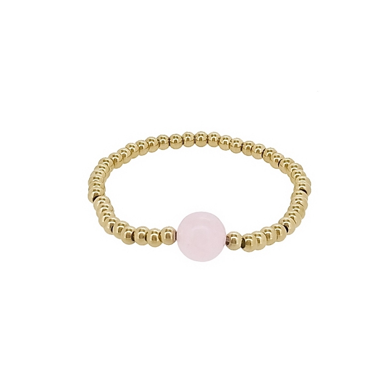 JEWELRY - ELASTIC BRACELET - STAINLESS STEEL - BALL 4mm - NATURAL STONE 01 - GOLD AND PINK - 1pc.