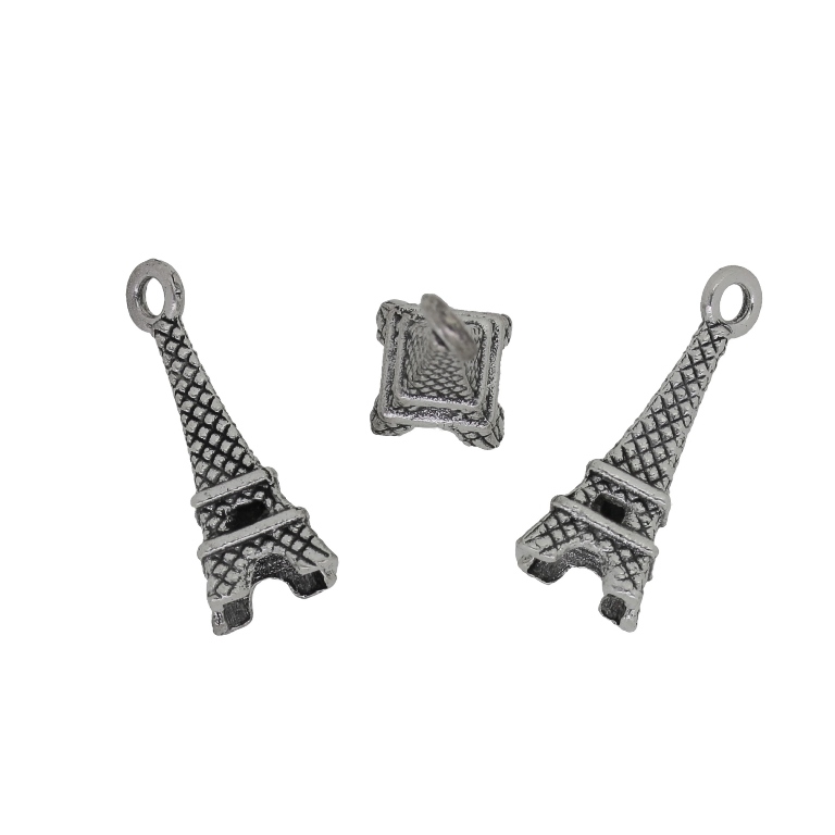 METAL BEADS - PENDANT - EIFFEL TOWER 04 - 11x22x11mm NICKEL - 4pcs.  Hole-2.2mm