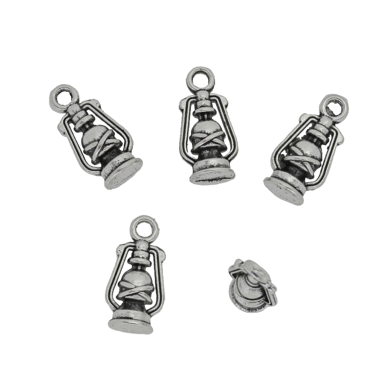 METAL BEADS - PENDANT - GAS LAMP 01 - 8x16x6mm NICKEL - 8pcs.  Hole-2.0mm