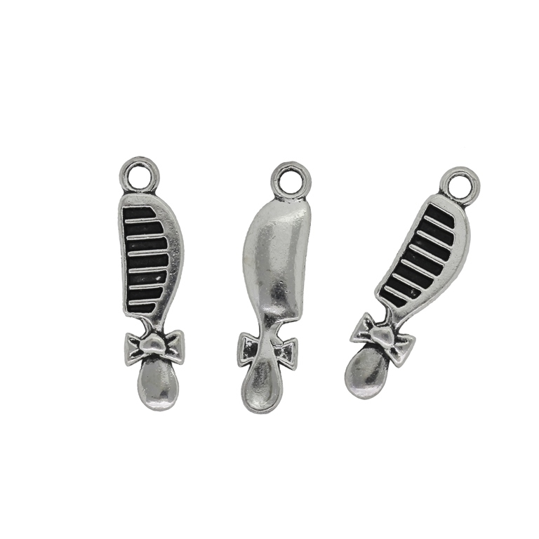 METAL BEADS - PENDANT - COMB 01 - 7x28x2mm NICKEL - 6pcs. Hole-2.5mm