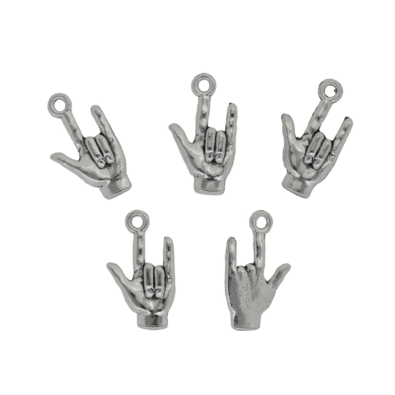 METAL BEADS - PENDANT - HAND GESTURE 01 - 12x22x3mm NICKEL - 6pcs.  Hole-2.1mm