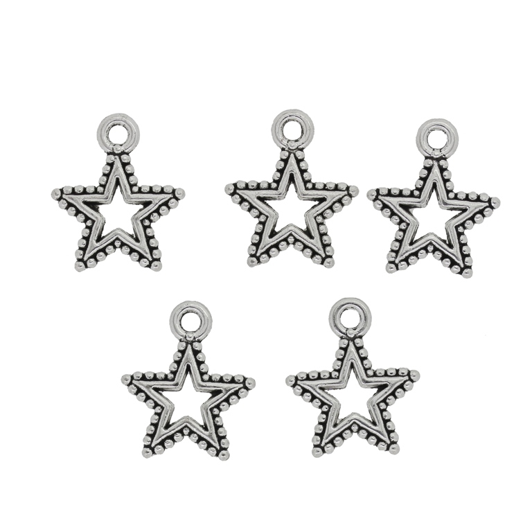 METAL BEADS - PENDANT - STAR CONTOUR BALLS - 15x18x2mm NICKEL - 10pcs. Hole-2.2mm