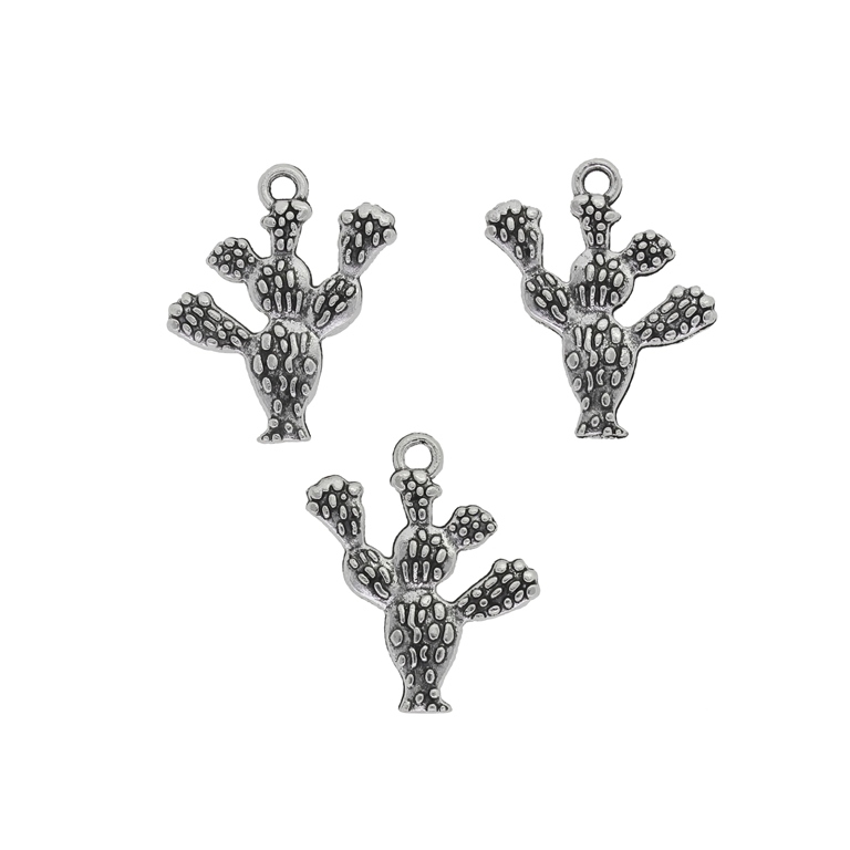 METAL BEADS - PENDANT - CACTUS 01 - 20x24x3mm NICKEL - 4pcs. Hole-2.0mm