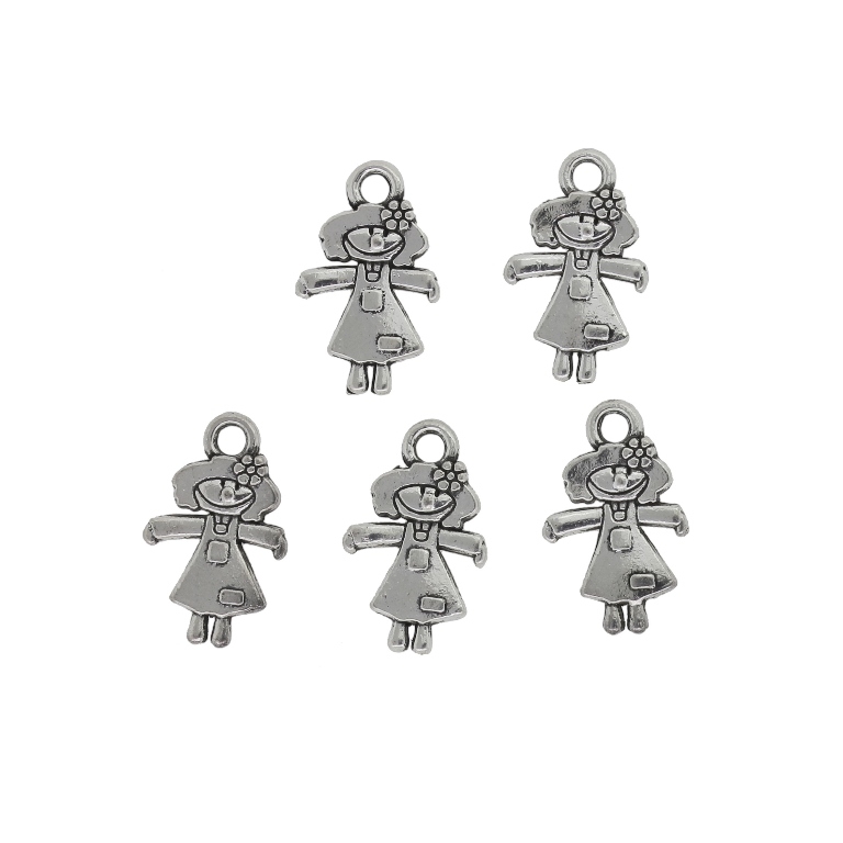 METAL BEADS - PENDANT - GIRL 03 - 9x15x2mm NICKEL - 15pcs. Hole-2.0mm