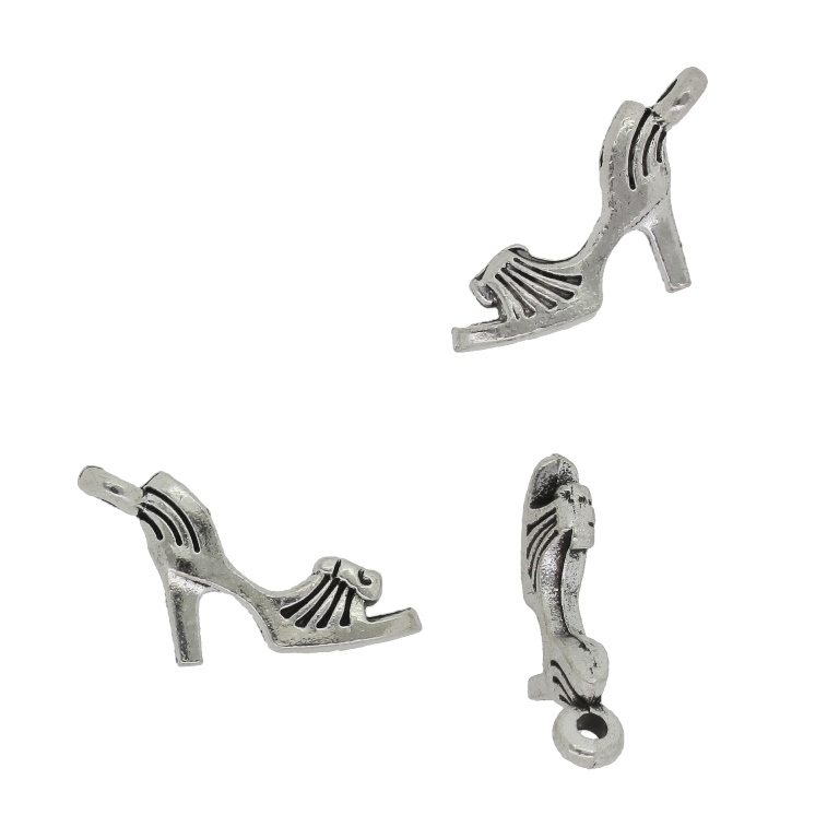 METAL BEADS - PENDANT - SHOE WITH HEEL 01 - 10x20x3mm NICKEL - 8pcs. Hole-1.7mm