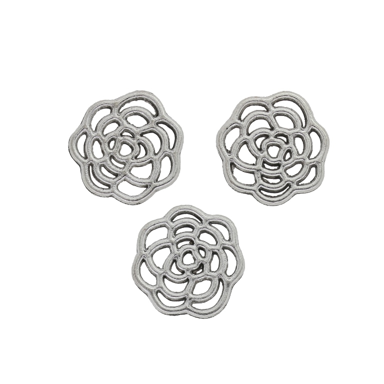 METAL BEADS - PENDANT - ROSE CONTOUR 01 - 16x2mm NICKEL - 6pcs. Hole-1.7mm