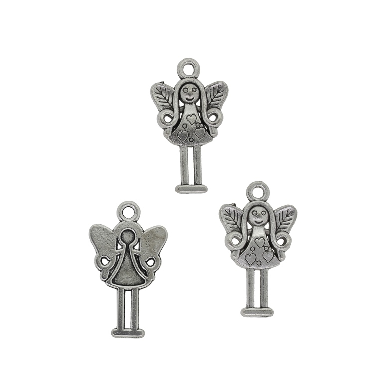 METAL BEADS - PENDANT - FAIRY 02 - 15x25x2mm NICKEL - PACKAGE 60pcs. Hole-2.0mm