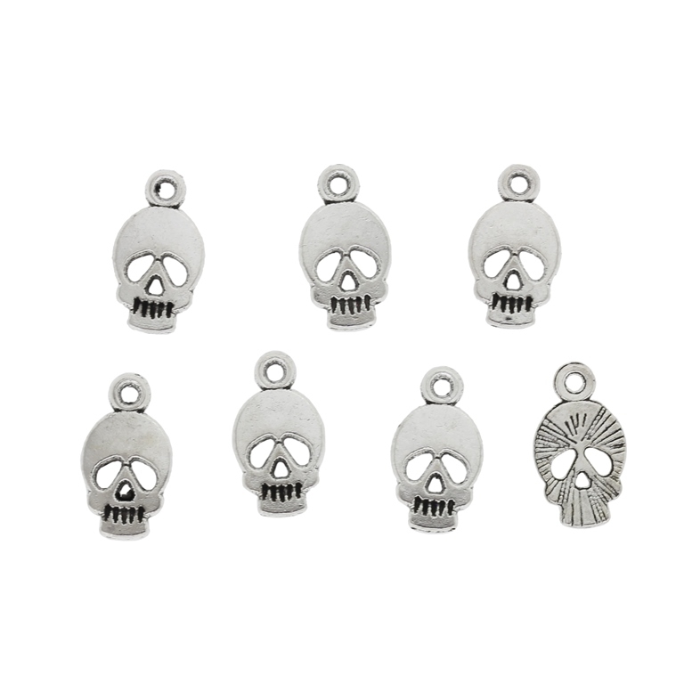 METAL BEADS - PENDANT - SKULL 01 - 8x14x1mm NICKEL - 20pcs.  Hole-1.4mm