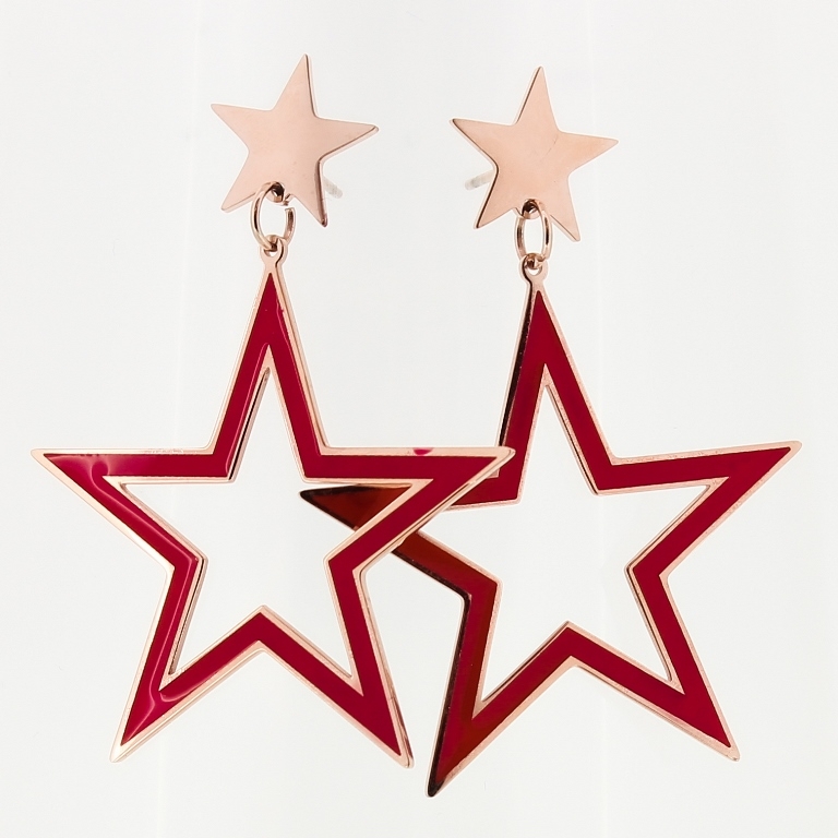 JEWELRY - EARRINGS - SCREW - STAINLESS STEEL AND PENDANT - STARS 01 - 3.8x5cm ROSE GOLD AND RED - 1 pair