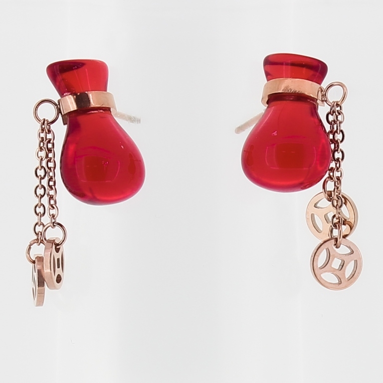 JEWELRY - EARRINGS - SCREW - STAINLESS STEEL AND RESIN - BAG 01 - 1.2x1.8cm ROSE GOLD AND RED - PACKAGE 6 pairs