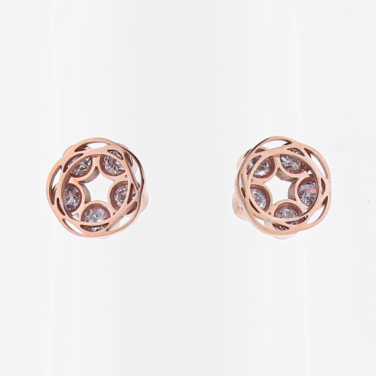 JEWELRY - EARRINGS - SCREW - STAINLESS STEEL AND ZIRCON - CIRCLES 01 - 0.3cm ROSE GOLD - 1 pair