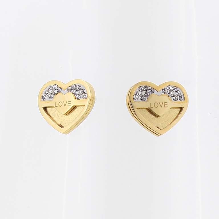 JEWELRY - EARRINGS - SCREW - STAINLESS STEEL WITH CRYSTALS - HEART 02 - 1.4x1.2cm GOLD - 1 pair