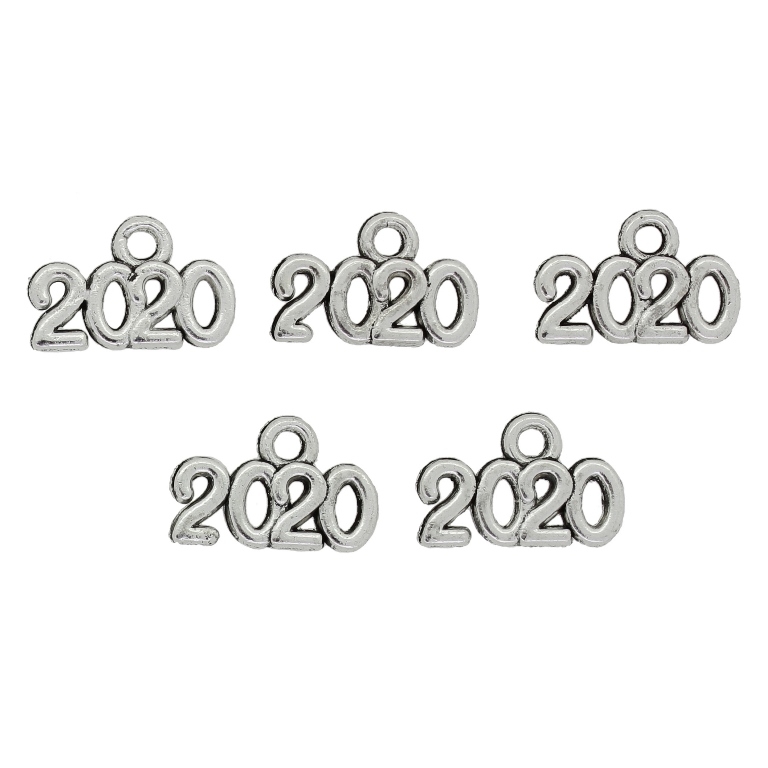 METAL BEADS - PENDANT - 2020 YEAR - 14x9x2mm NICKEL - 15pcs. Hole-1.9mm