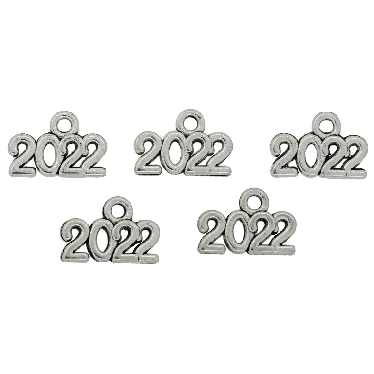 METAL BEADS - PENDANT - 2022 YEAR - 14x9x2mm NICKEL - 15pcs. Hole-1.9mm