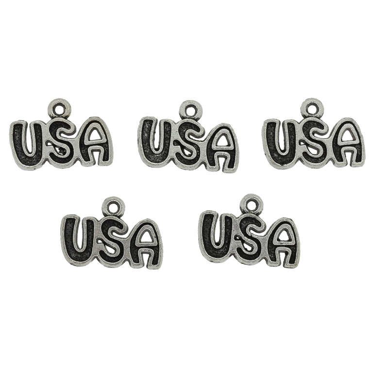 METAL BEADS - PENDANT - USA 01 - 15x11x2mm NICKEL - 10pcs. Hole-1.4mm