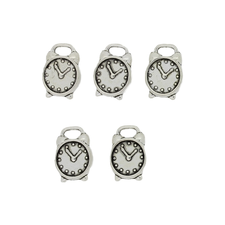 METAL BEADS - PENDANT - ALARM CLOCK 01 - 9x13x3mm NICKEL - 8pcs.  Hole-4.0x2.0mm