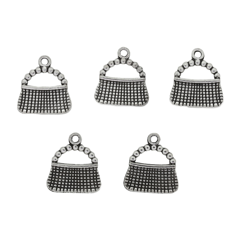 METAL BEADS - PENDANT - HANDBAG 03 - 15x16x3mm NICKEL - 6pcs.  Hole-1.7mm