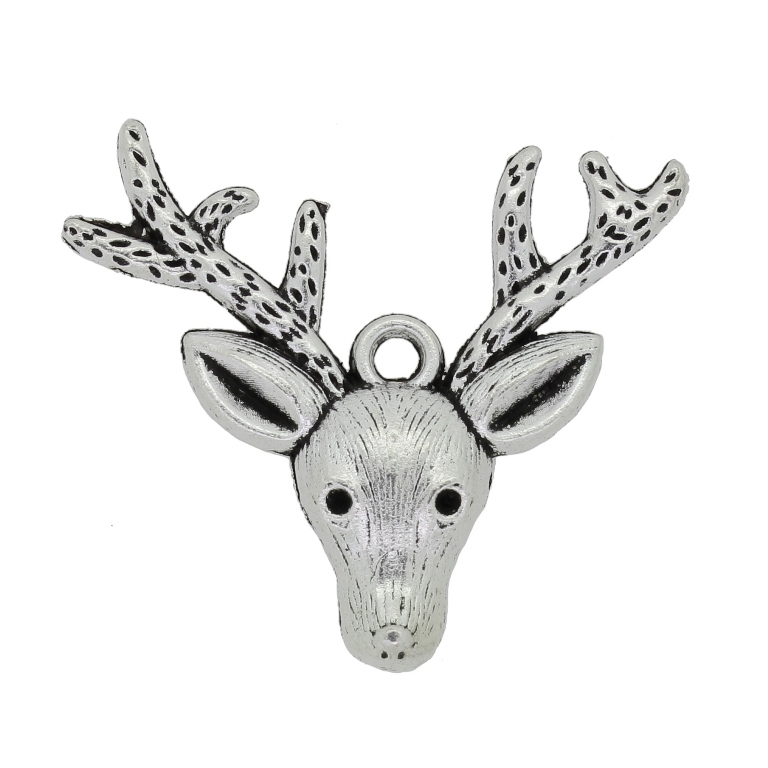 METAL BEADS - PENDANT - DEER HEAD 01 - 37x31x3mm NICKEL - PACKAGE 20pcs. Hole-2.5mm