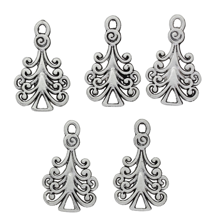 METAL BEADS - PENDANT - CHRISTMAS TREE 04 - 14x23x2mm NICKEL - PACKAGE 100pcs. Hole-1.7mm