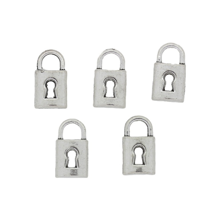 METAL BEADS - PENDANT - PADLOCK 04 - 8x14x3mm NICKEL - 8pcs.  Hole-3.8mm