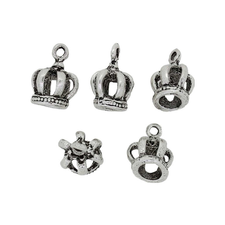 METAL BEADS - PENDANT - CROWN 02 - 11x14x10mm NICKEL - PACKAGE 60pcs.  Hole-1.8mm