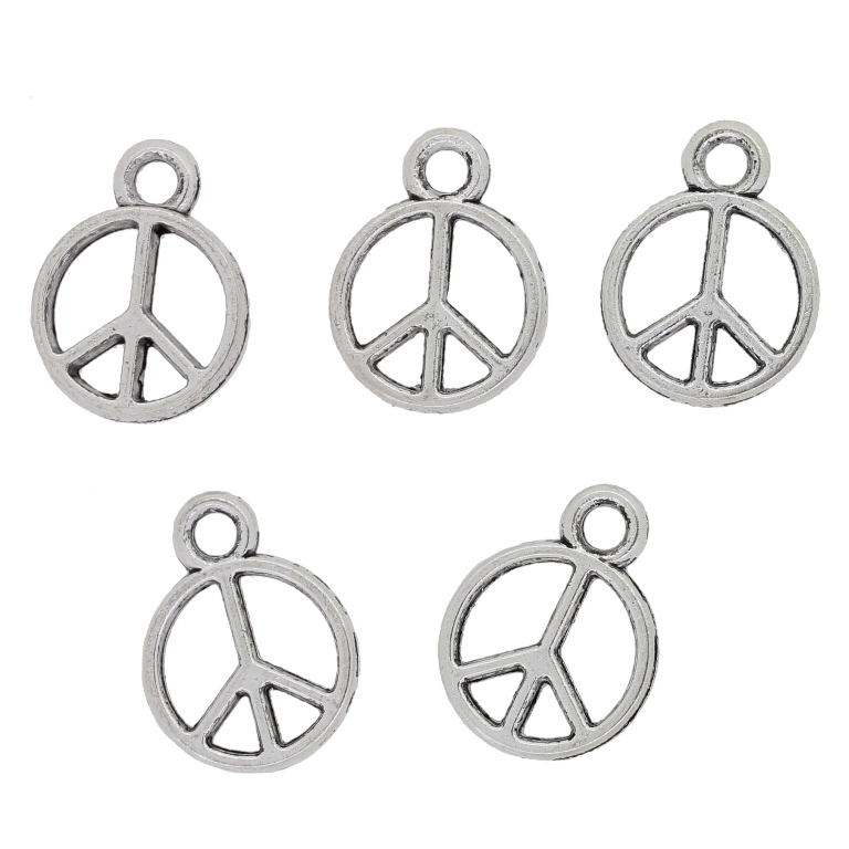 METAL BEADS - PENDANT - PEACE 04 - 13x17x2mm NICKEL - 10pcs.  Hole-2.5mm