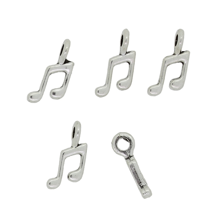 METAL BEADS - PENDANT - MUSIC NOTES 01 - 6x14x2mm NICKEL - 20pcs. Hole-2.2mm