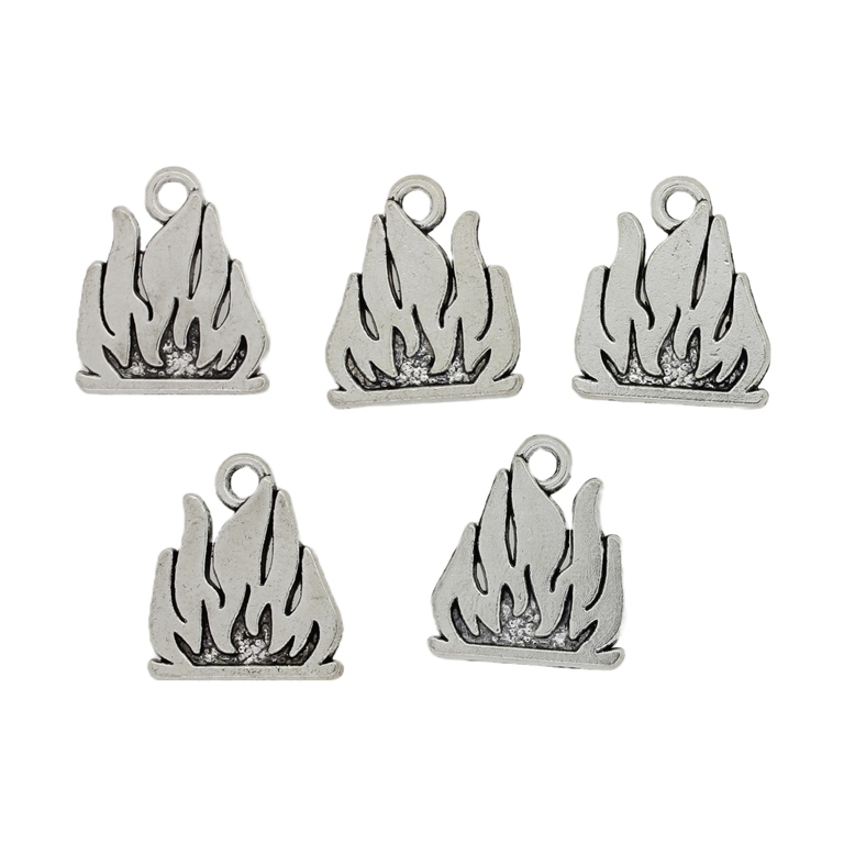 METAL BEADS - PENDANT - FIRE 01 - 16x18x2mm NICKEL - 4pcs.  Hole-2.2mm