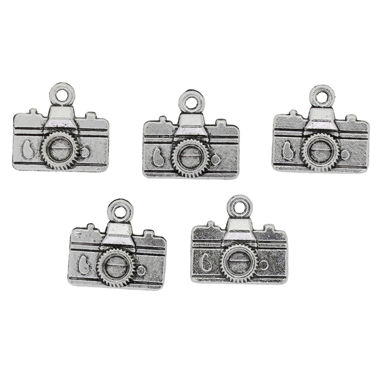 METAL BEADS - PENDANT - CAMERA 01 - 16x15x3mm NICKEL - 6pcs.  Hole-1.8mm